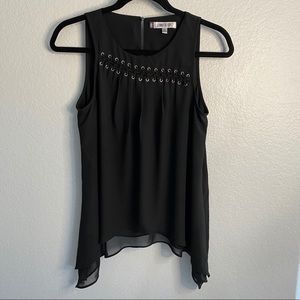 Black Sleeveless Chiffon Top Grommet Lace Up Grunge Soft Girl Top size XS